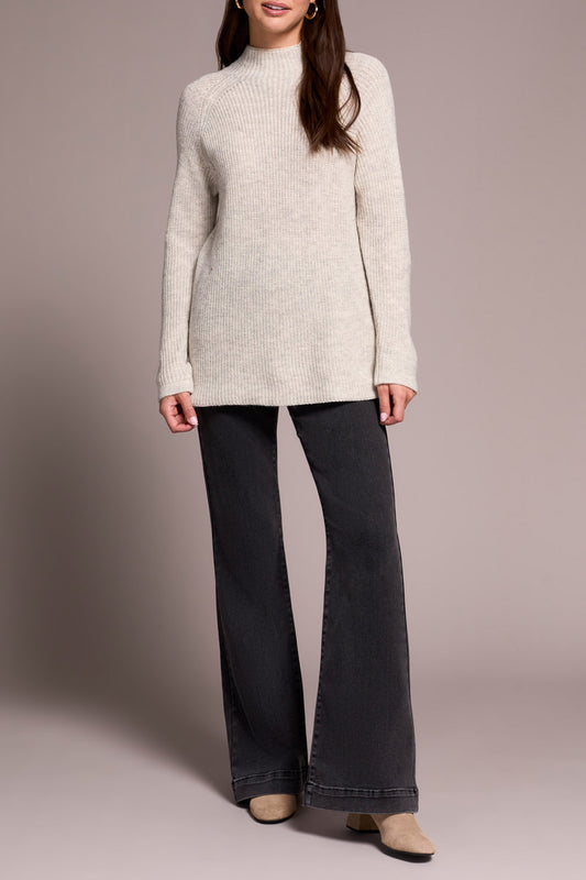 Tribal Mock Neck Tunic Sweater w/Side Slits Cream 55660-5042-0026
