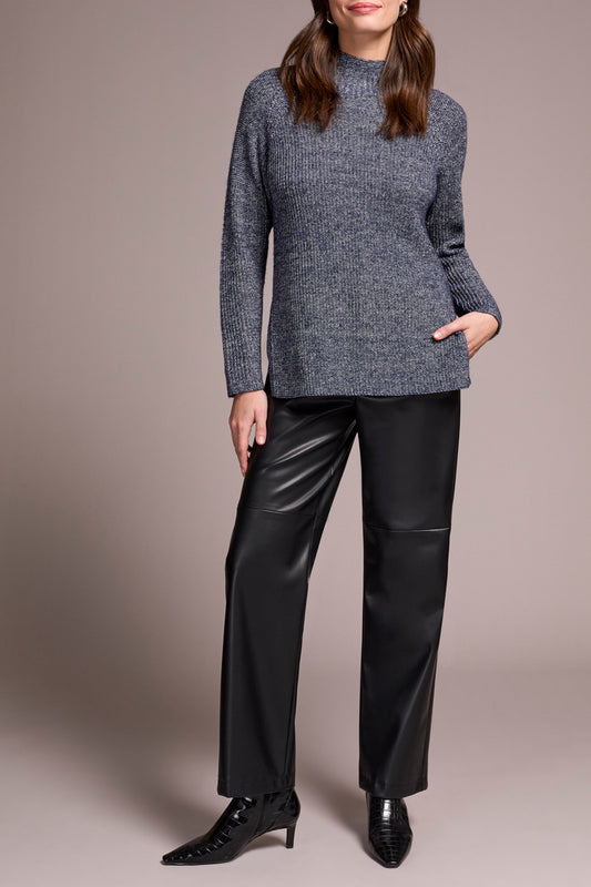 Tribal Mock Neck Tunic Sweater w/Side Slits H. Nightfall 55660-5042-3282