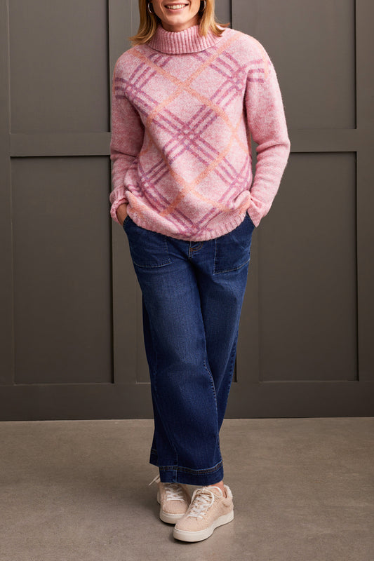 Tribal Turtleneck Intarsia Sweater Pink Lady 56350-4863-2870