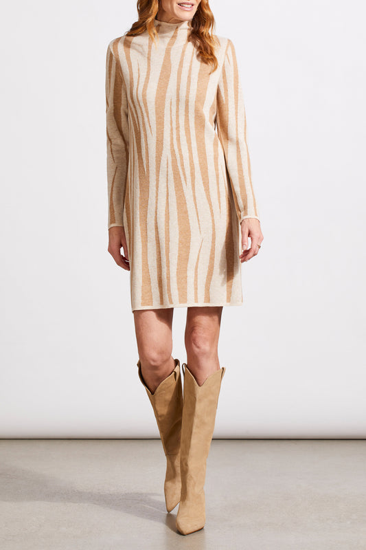 Tribal Funnel Neck Jacquard Sweater Dress Beige 56640-4654-0068
