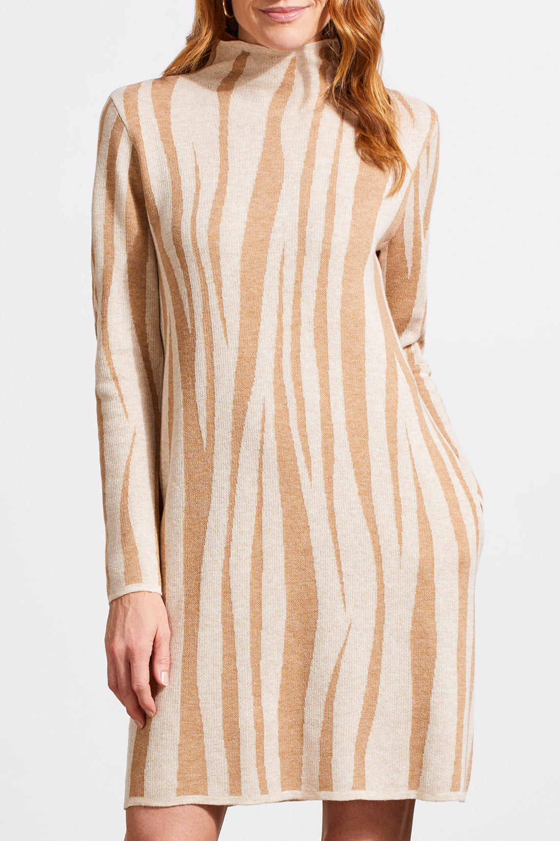 Tribal Funnel Neck Jacquard Sweater Dress Beige 56640-4654-0068