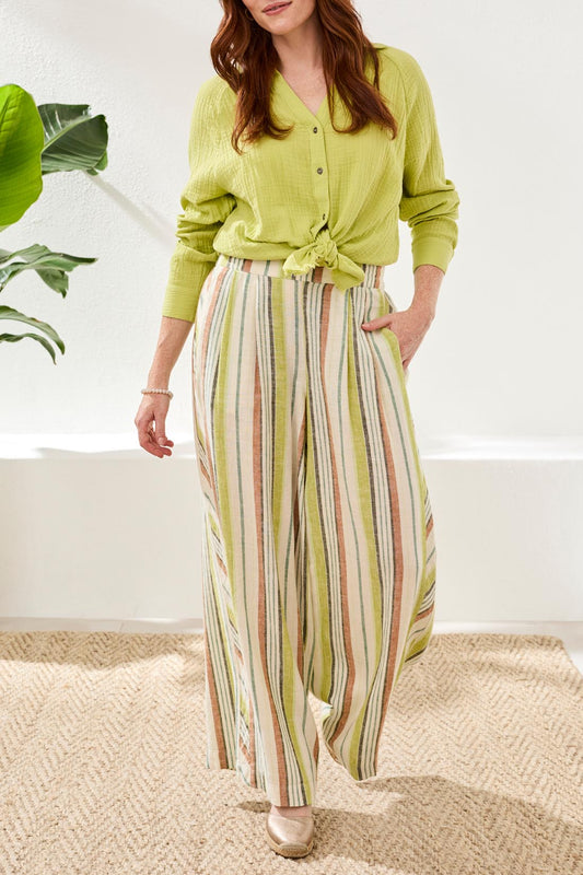 Tribal Pull On Flowy Wide Pant w/Pockets Kiwi Zest 57530-5400-2526