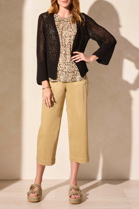 Tribal Bell Sleeve Open Stitch Sweater Cardigan Black 57580-5245-0002