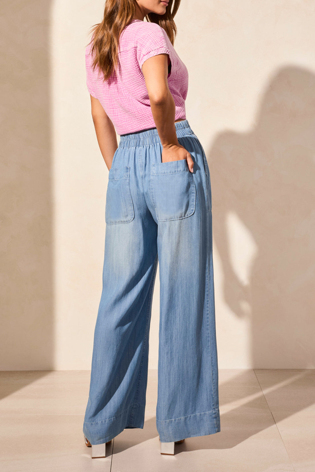 Tribal Flowy Pull On Wide Leg Pants w/Pockets Scuba Blue 57720-4954-0364