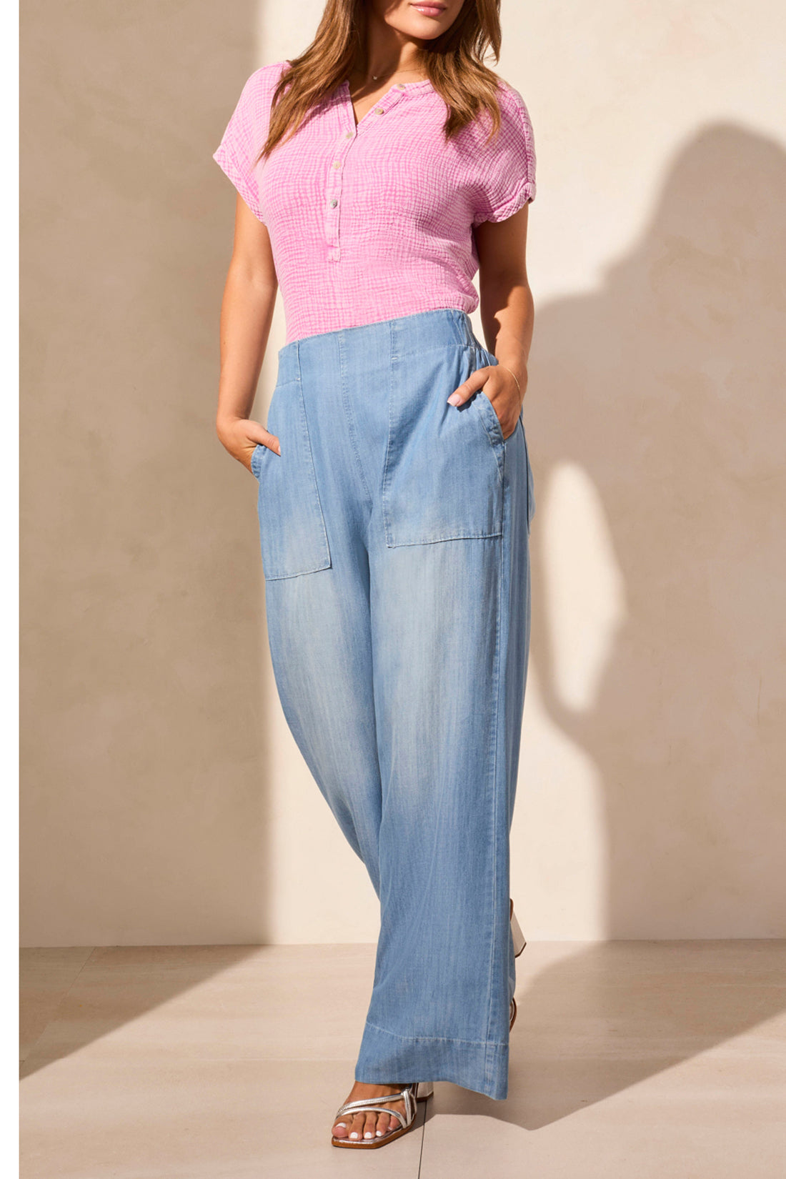Tribal Flowy Pull On Wide Leg Pants w/Pockets Scuba Blue 57720-4954-0364
