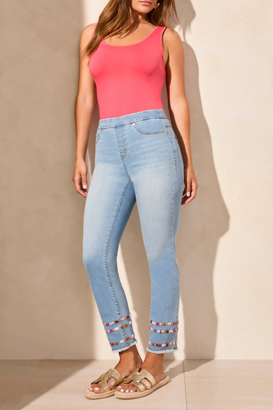 Tribal Audrey Pull On Slim Ankle Jeans w/Embroidery Vivid Blue 57730-4960-1274