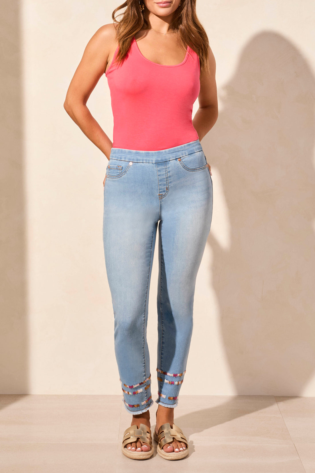 Tribal Audrey Pull On Slim Ankle Jeans w/Embroidery Vivid Blue 57730-4960-1274