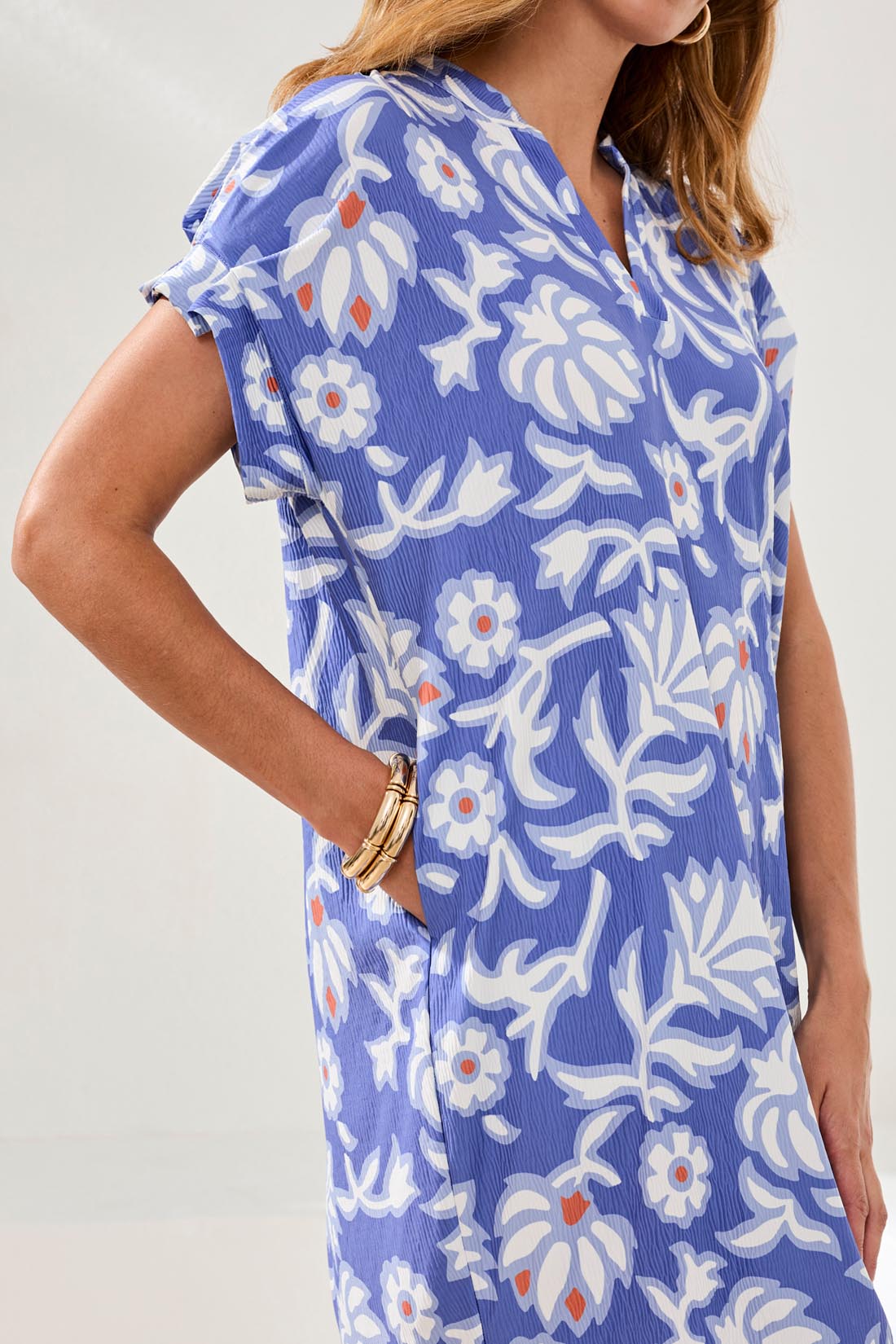 Tribal Knit Dress w/Sleeveless Detail & Pockets  Baja Blue 57810-5251-3207