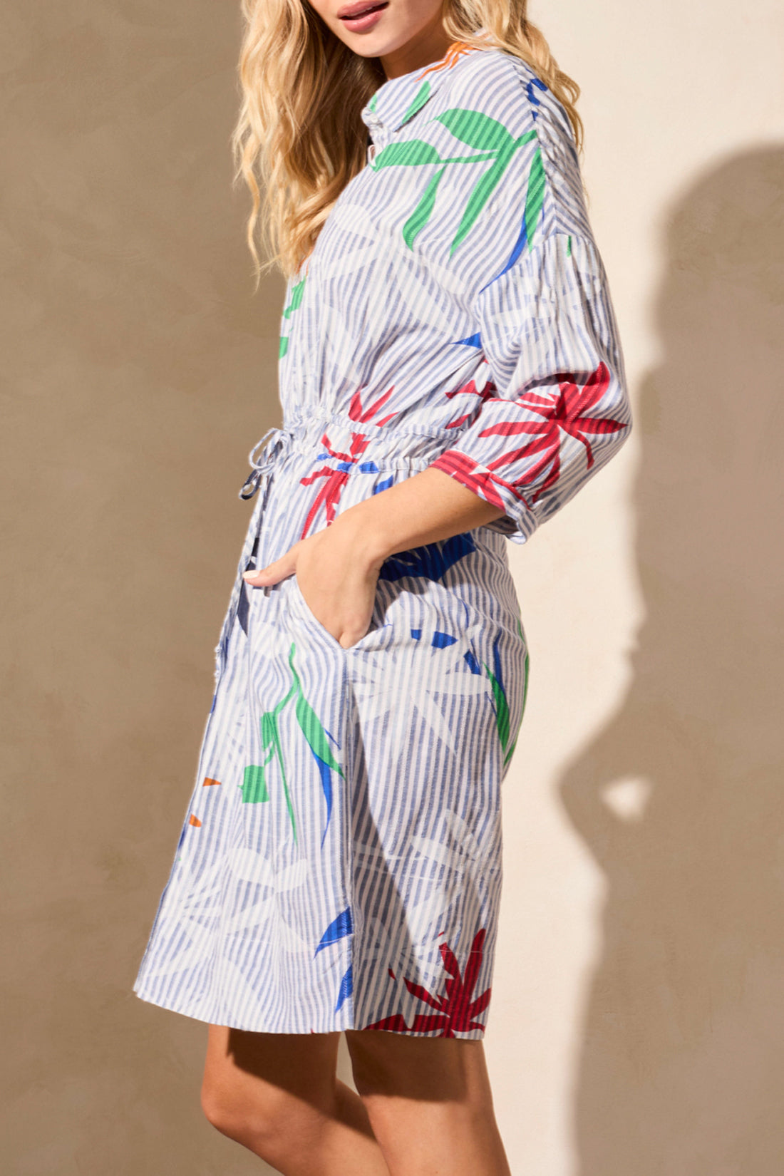 Tribal Shirt Dress w/Waist Tie & Pockets Sailboat 5823O-5293-3185