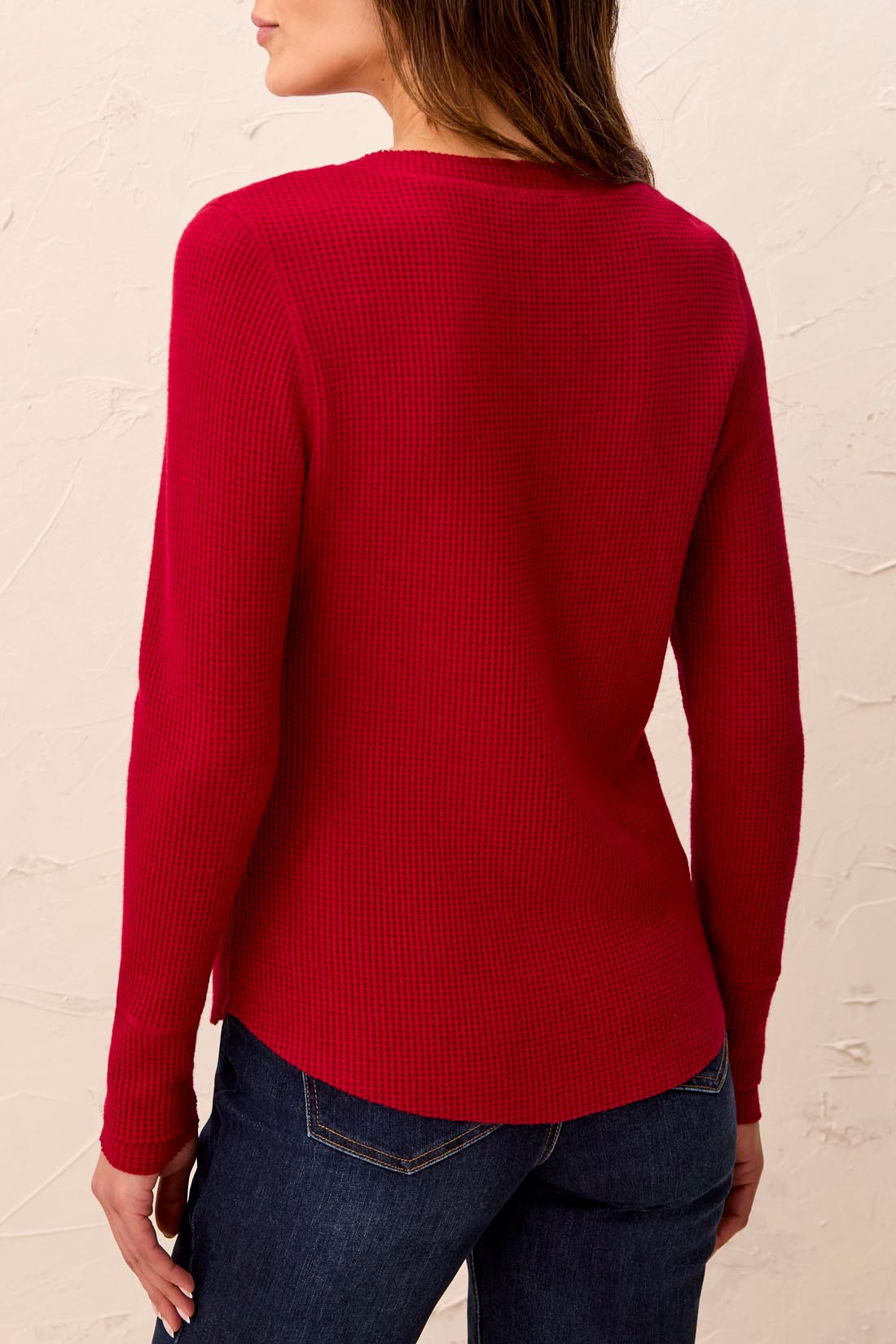 Tribal Brushed Waffle Knit Henley Long Sleeve Top H Pinot 58990-5159-3408