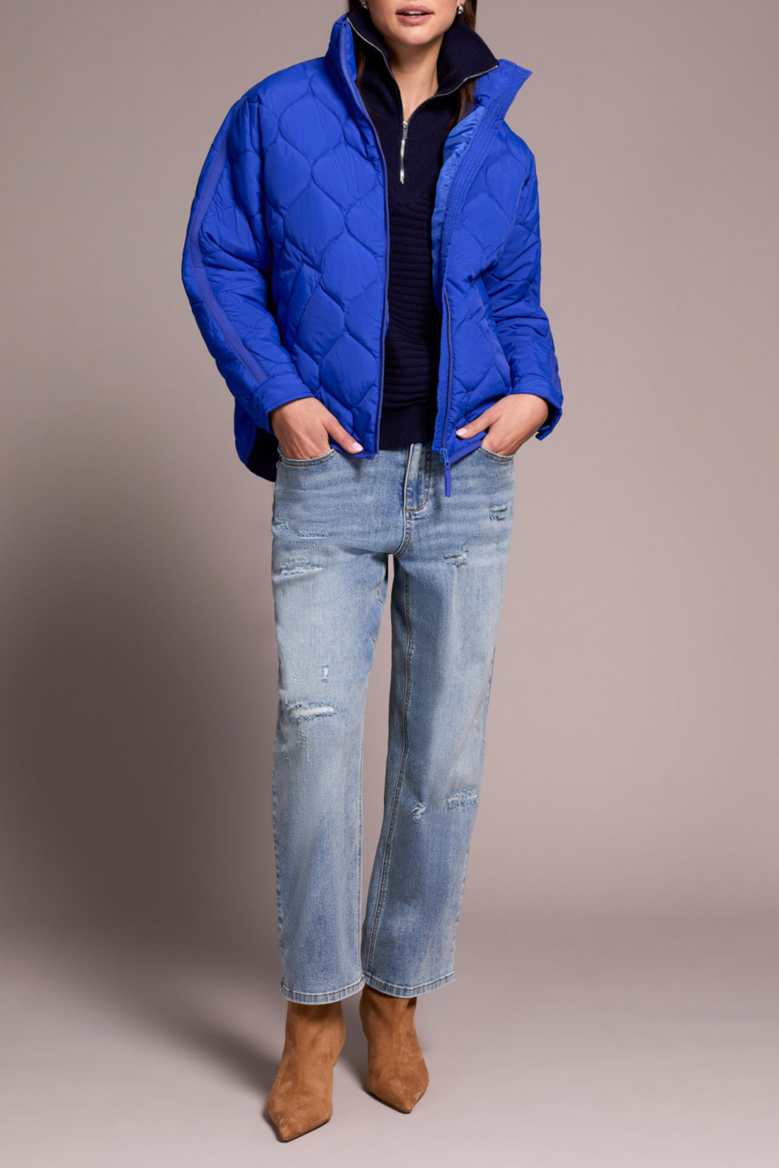 Tribal Zip Front Quilted Jacket Lapisblue 59120-5350-3258