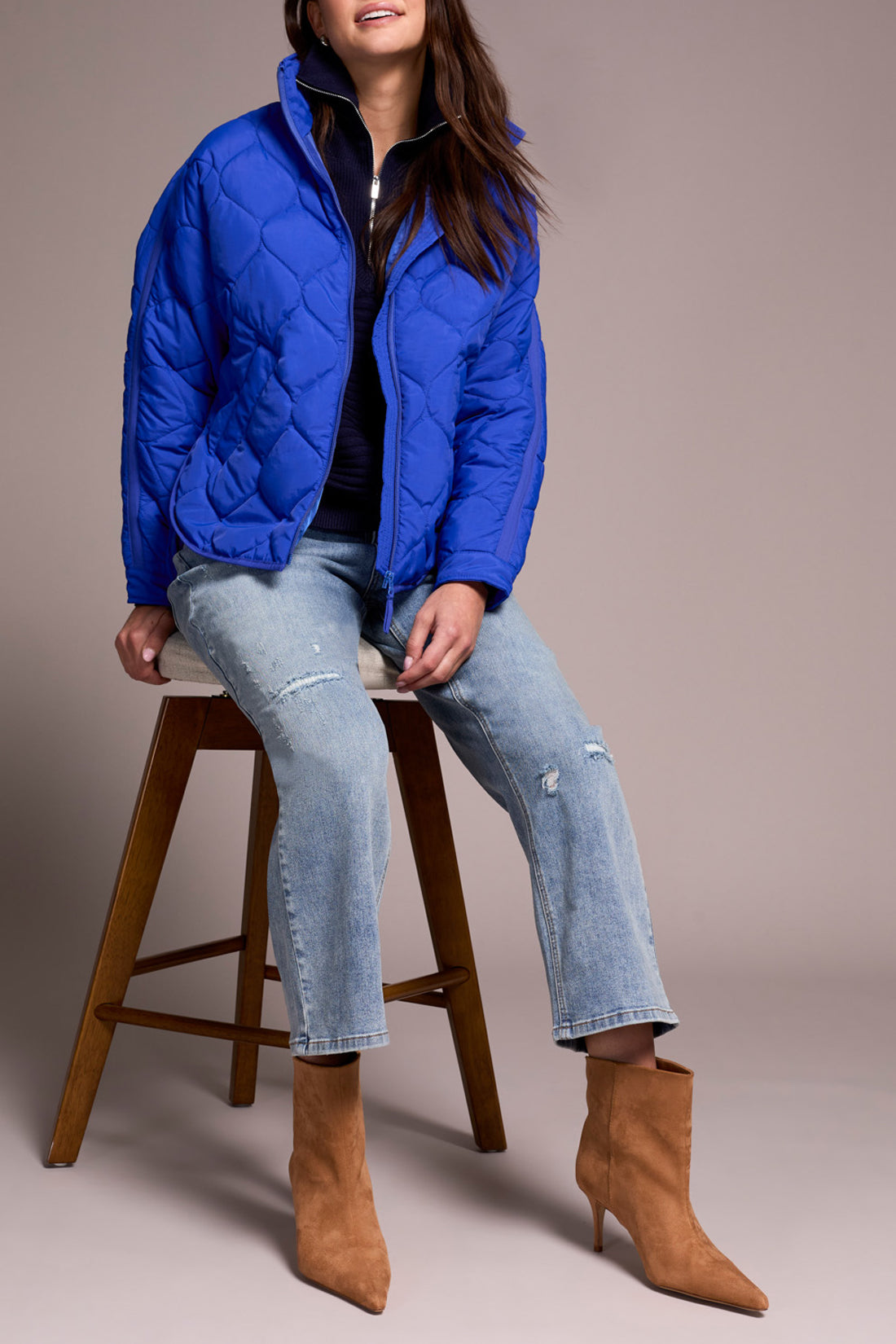 Tribal Zip Front Quilted Jacket Lapisblue 59120-5350-3258