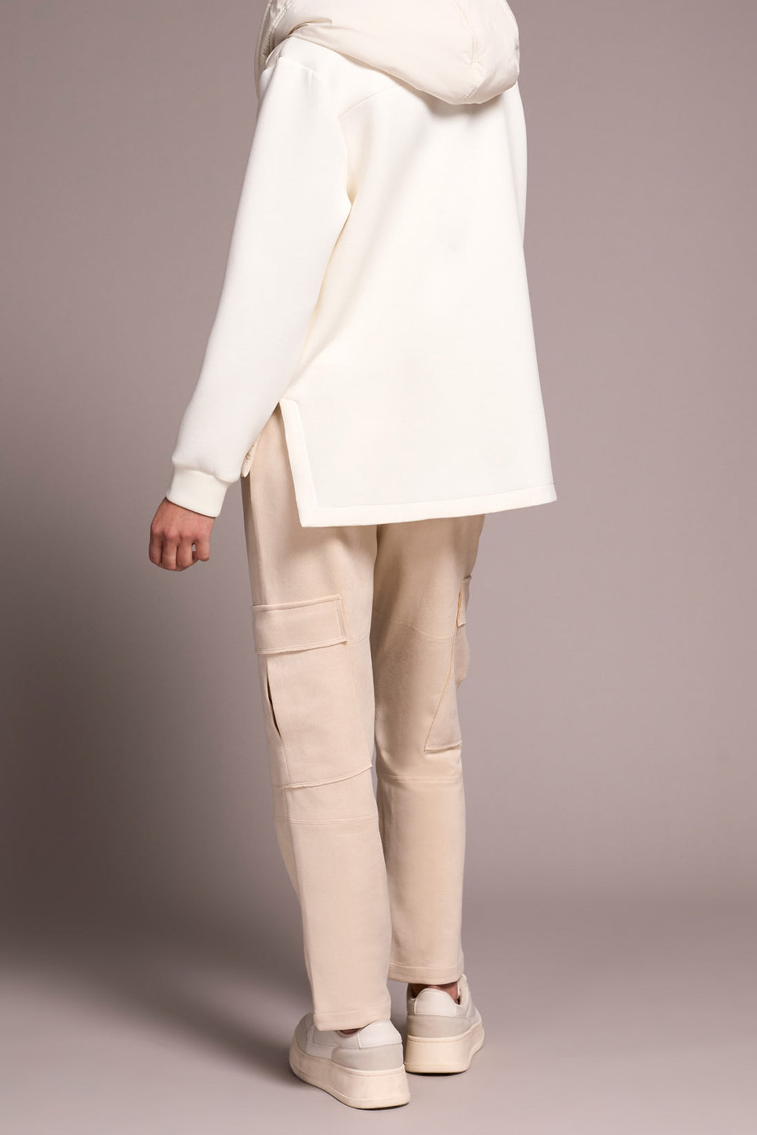 Tribal Quilted Front Combo Knit Jacket w/Hood & Pockets  Cream 59180-5031-0026