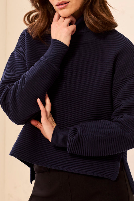 Tribal Turtleneck Hi-Lo Sweater w/Side Slits Nightfall 59330-5812-1625