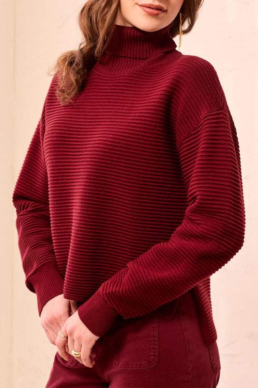 Tribal Turtleneck Hi-Lo Sweater w/Side Slits Cherry Lacquer 59330-5812-2542