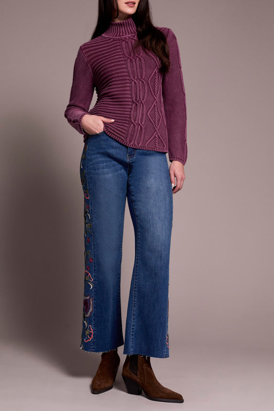 Tribal Mock Neck Sweater w/ Special Wash  Passion Plum 59350-4632-2034