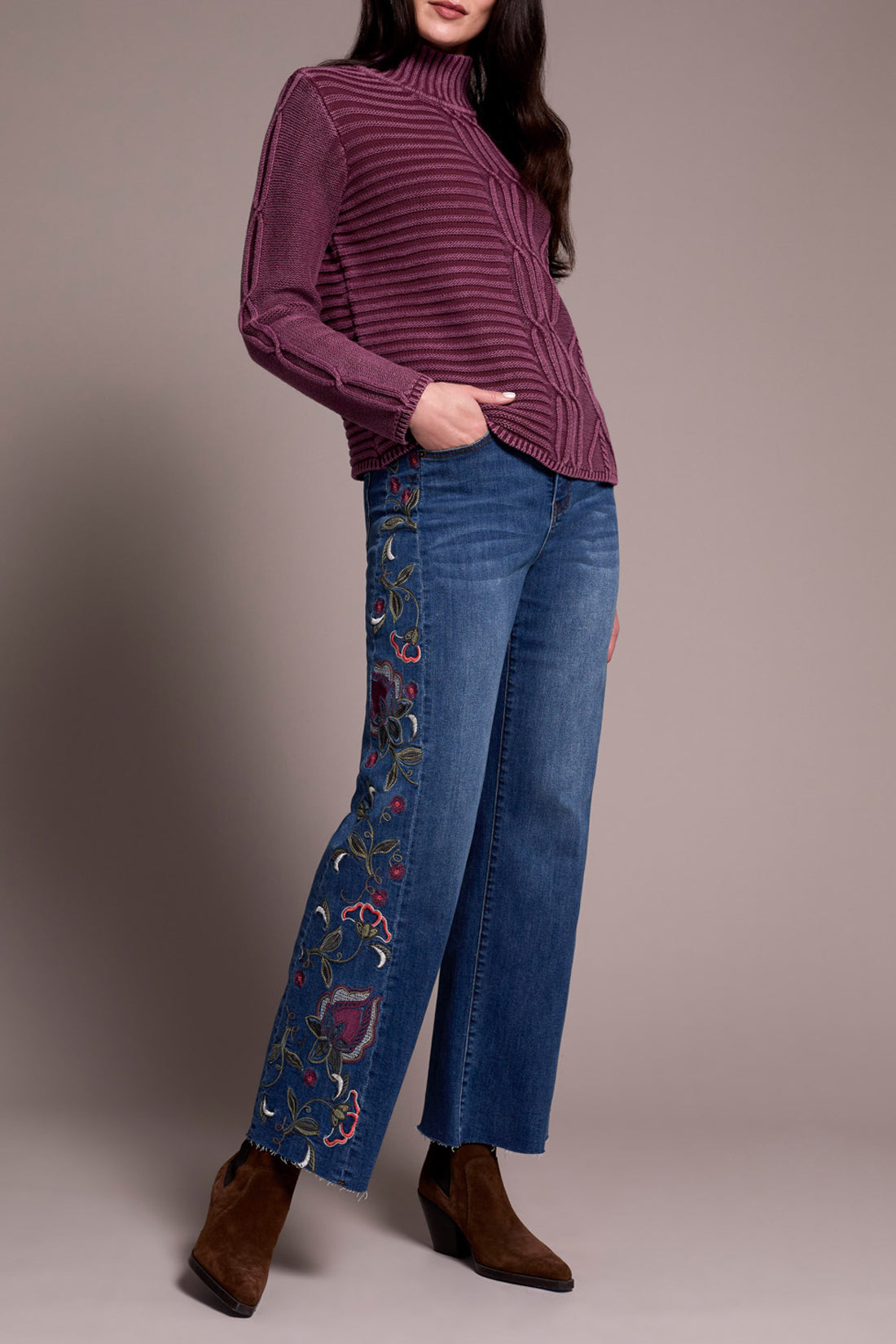 Tribal Mock Neck Sweater w/ Special Wash  Passion Plum 59350-4632-2034