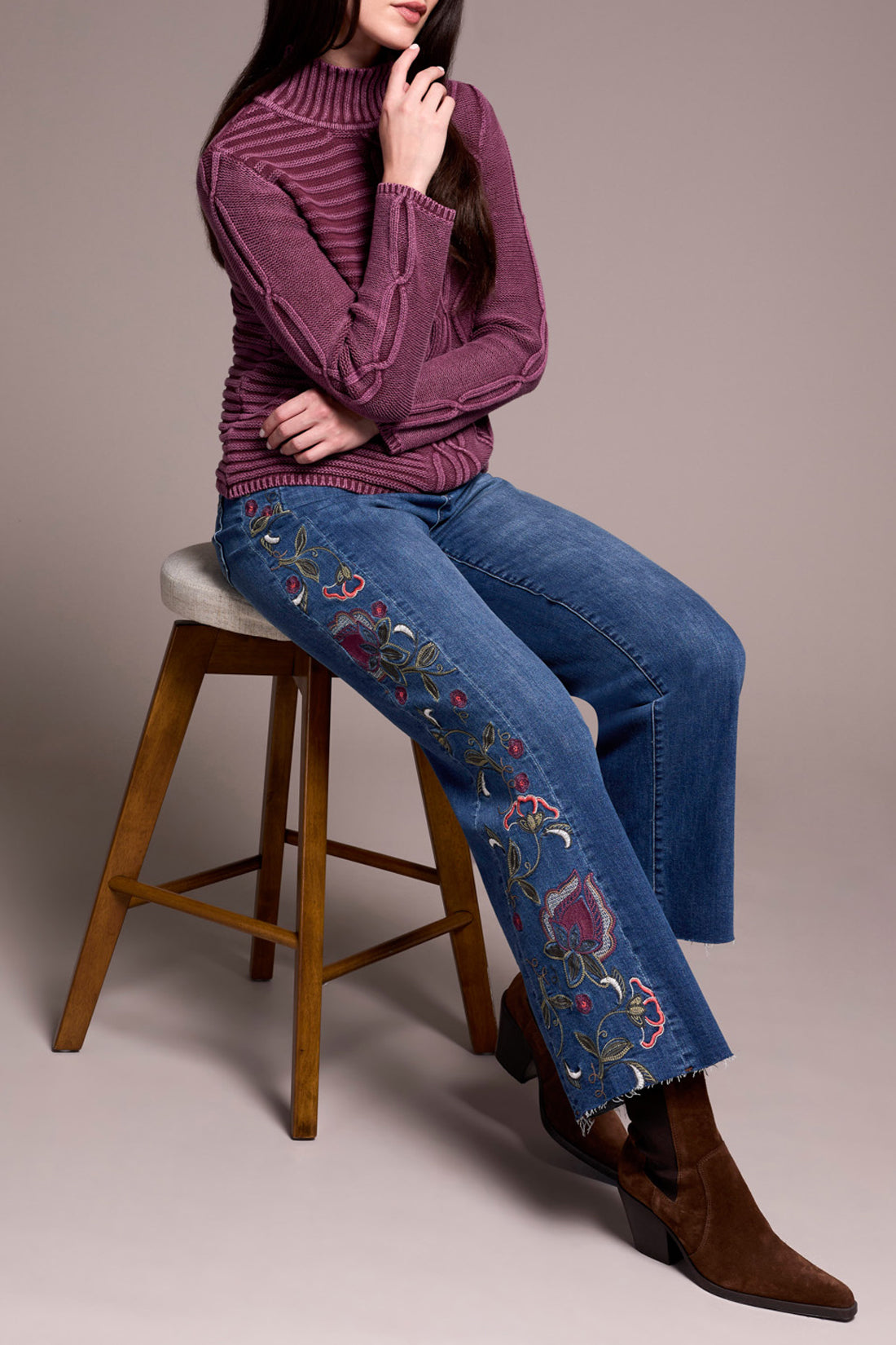 Tribal Mock Neck Sweater w/ Special Wash  Passion Plum 59350-4632-2034