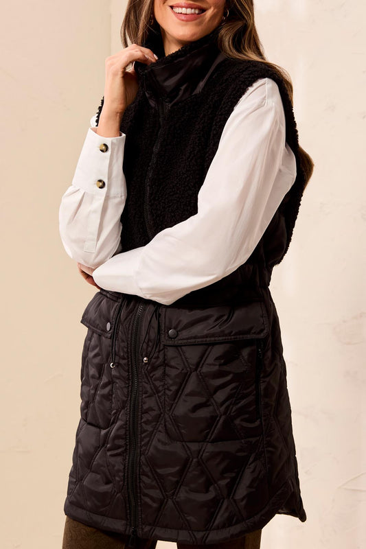 Tribal Sleeveless Mix Media Quilted Sherpa Vest Black 59400-4914-0002