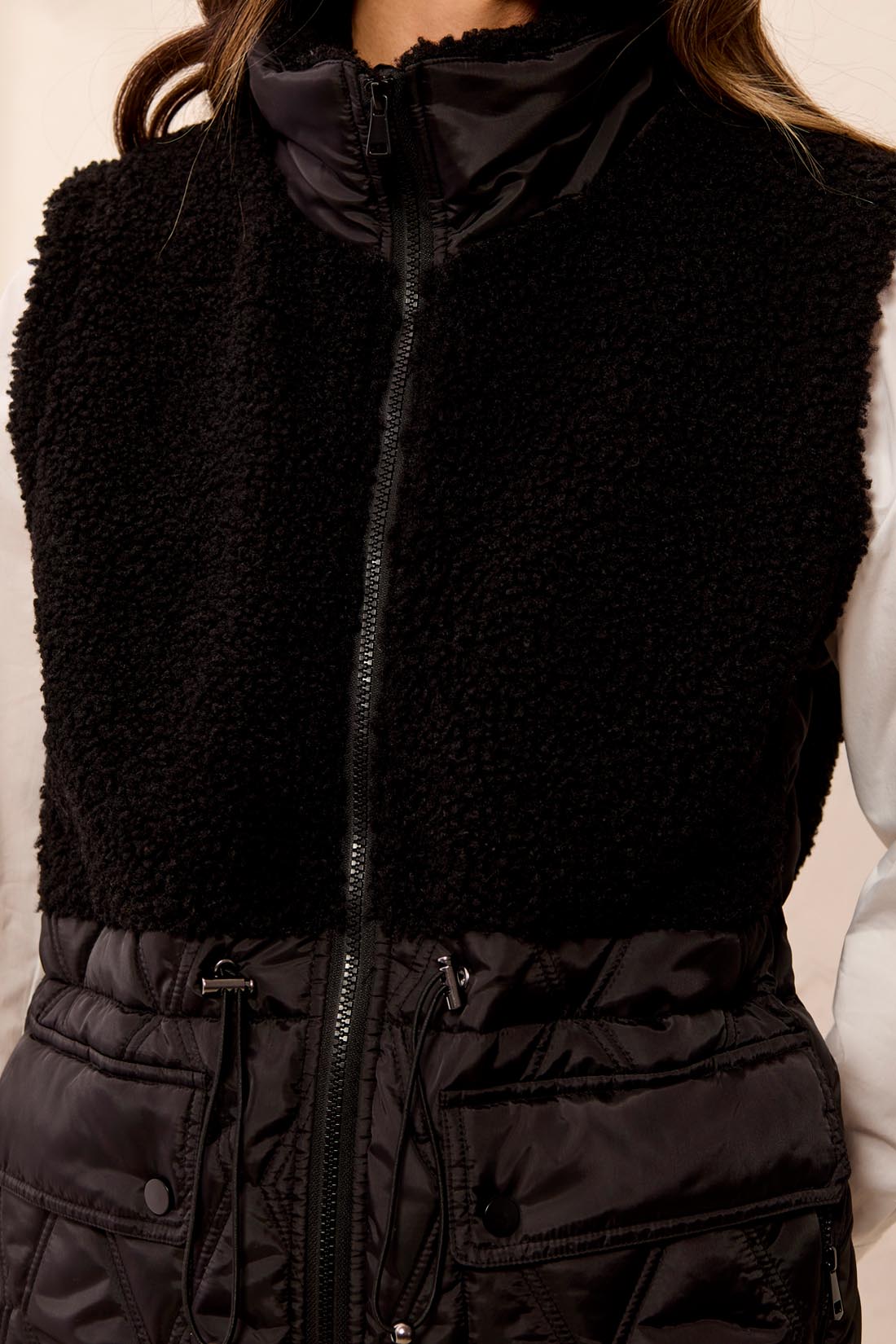 Tribal Sleeveless Mix Media Quilted Sherpa Vest Black 59400-4914-0002