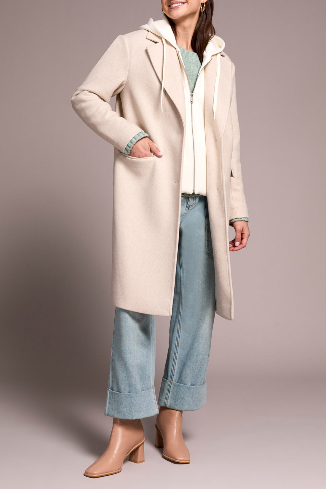 Tribal Trench Coat w/Fooler Hoodie  Oatmeal 59420-5369-0052