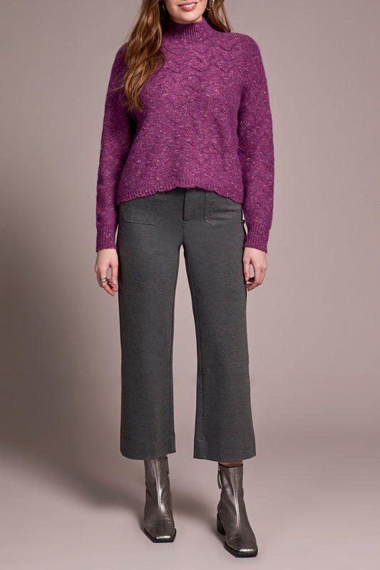 Tribal Mock Neck Puff Sleeve High Low Sweater M Dahlia Mauve 59430-5035-3289