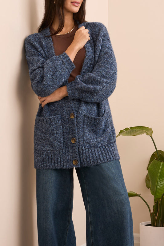 Tribal Oversize Puff Sleeve Sweater Cardigan  H. Blueaway 59620-5051-3313