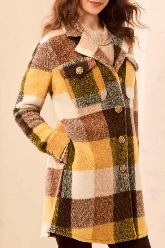 Tribal Knit Plaid Notch Collar Shacket Hazelwood 59660-5056-2457