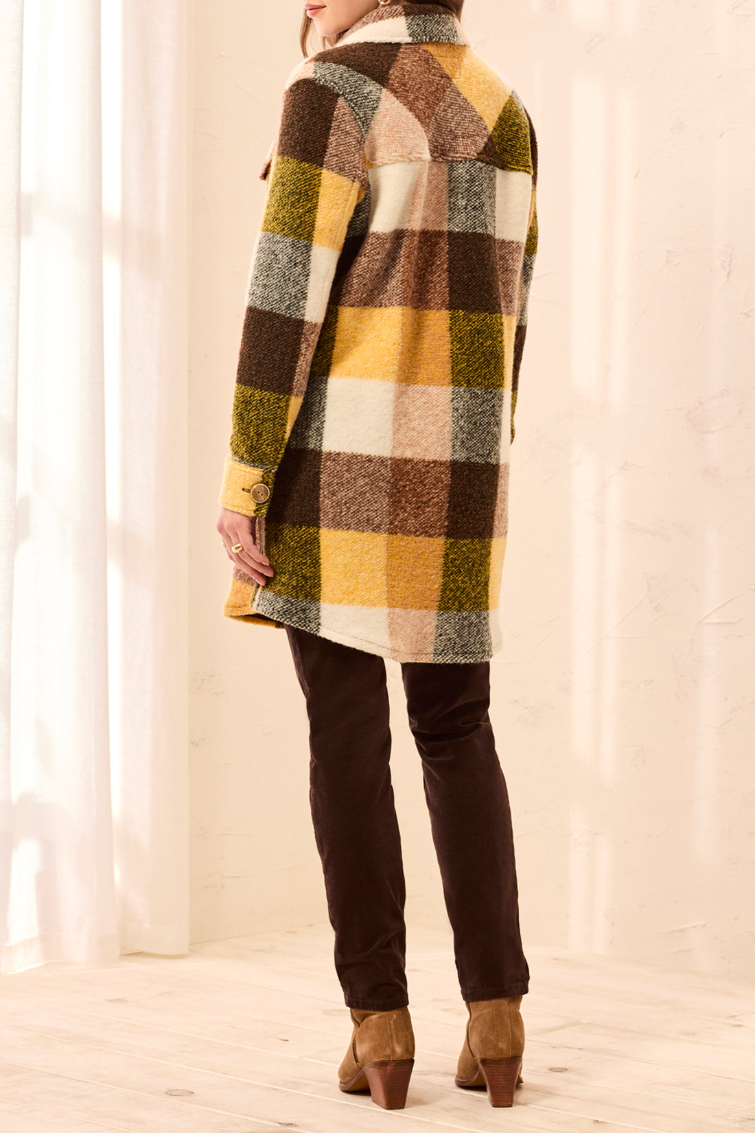 Tribal Knit Plaid Notch Collar Shacket Hazelwood 59660-5056-2457