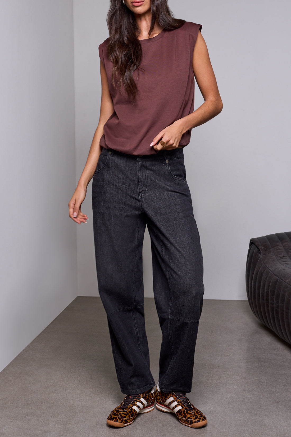 Tribal Audrey Relaxed Barrel Ankle Denim Jeans Film Noir 59750-1120-3382
