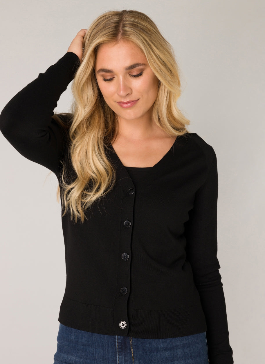 Base Level Yvon Button Front Cardigan Black 6000068