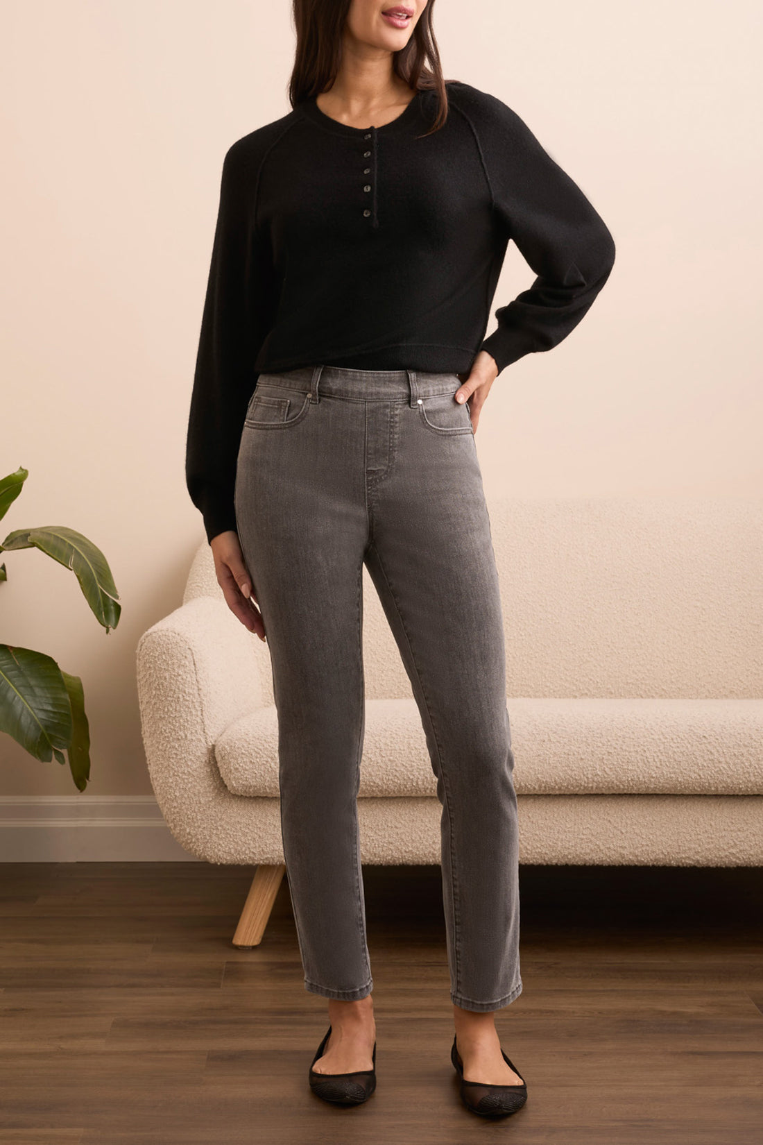Tribal Audrey Pull-On Slim Ankle Pants w/Glitter Silvergrey 60370-5073-2516