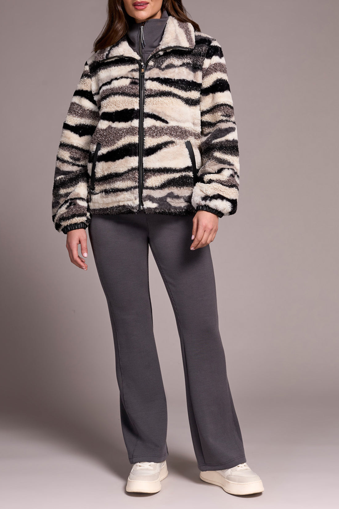 Tribal Lined Zip Up Jacket w/ Faux Leather Detail  Nordicstone 60440-5143-3250