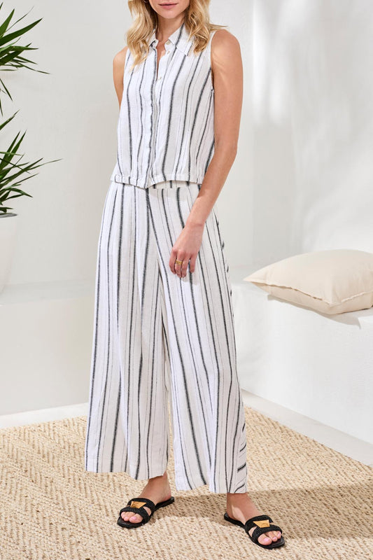 Tribal Hidden Placket Shirt w/Elastic Waist  White/Black 60910-5400-0289