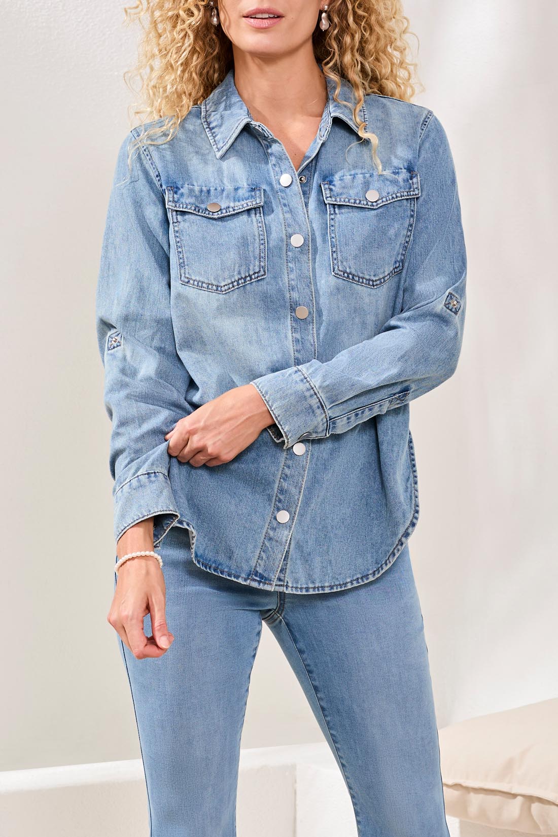 Tribal Classic Denim Shirt w/Roll Up Sleeves OceanWash 61030-5379-1595