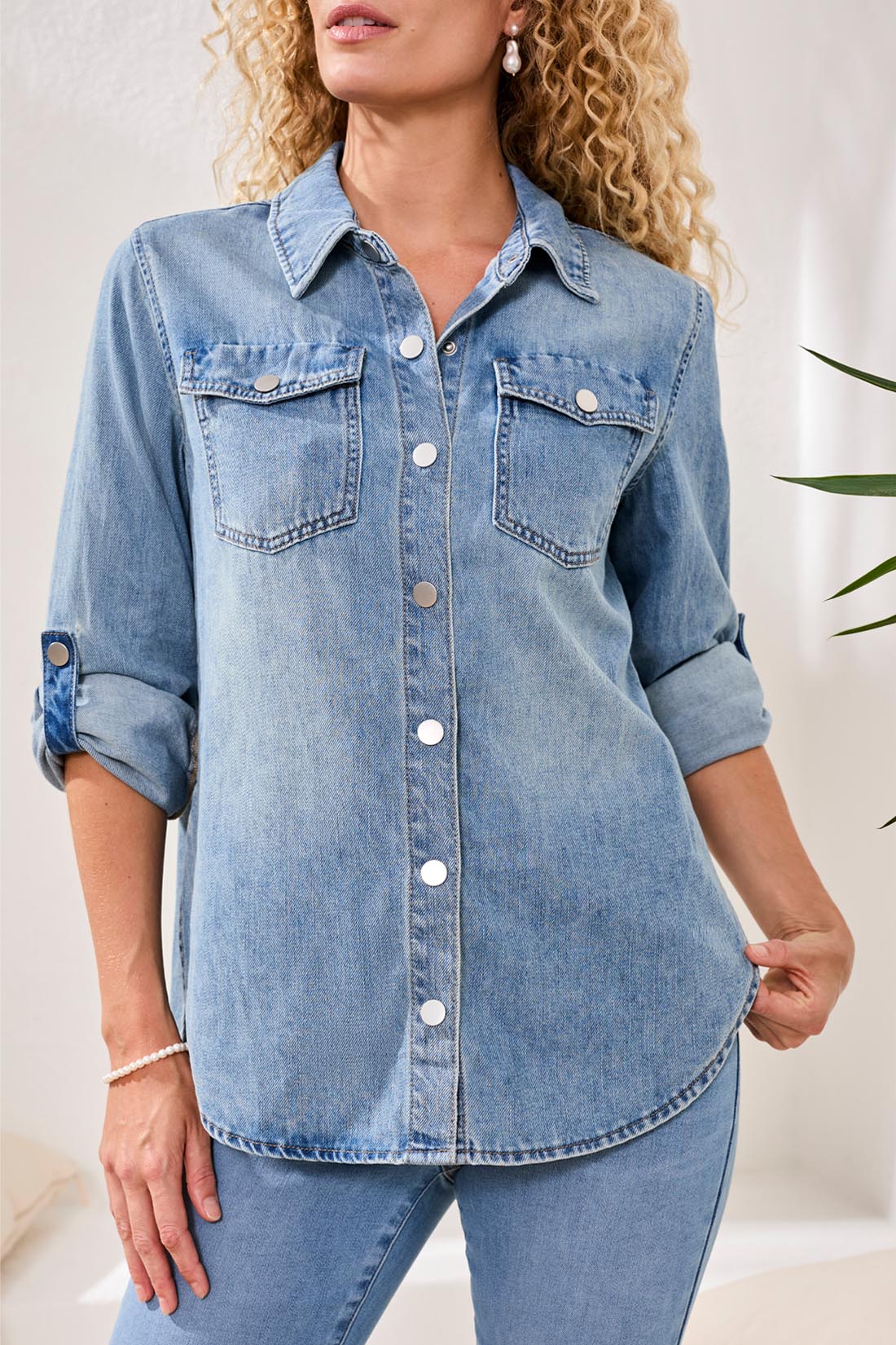 Tribal Classic Denim Shirt w/Roll Up Sleeves OceanWash 61030-5379-1595