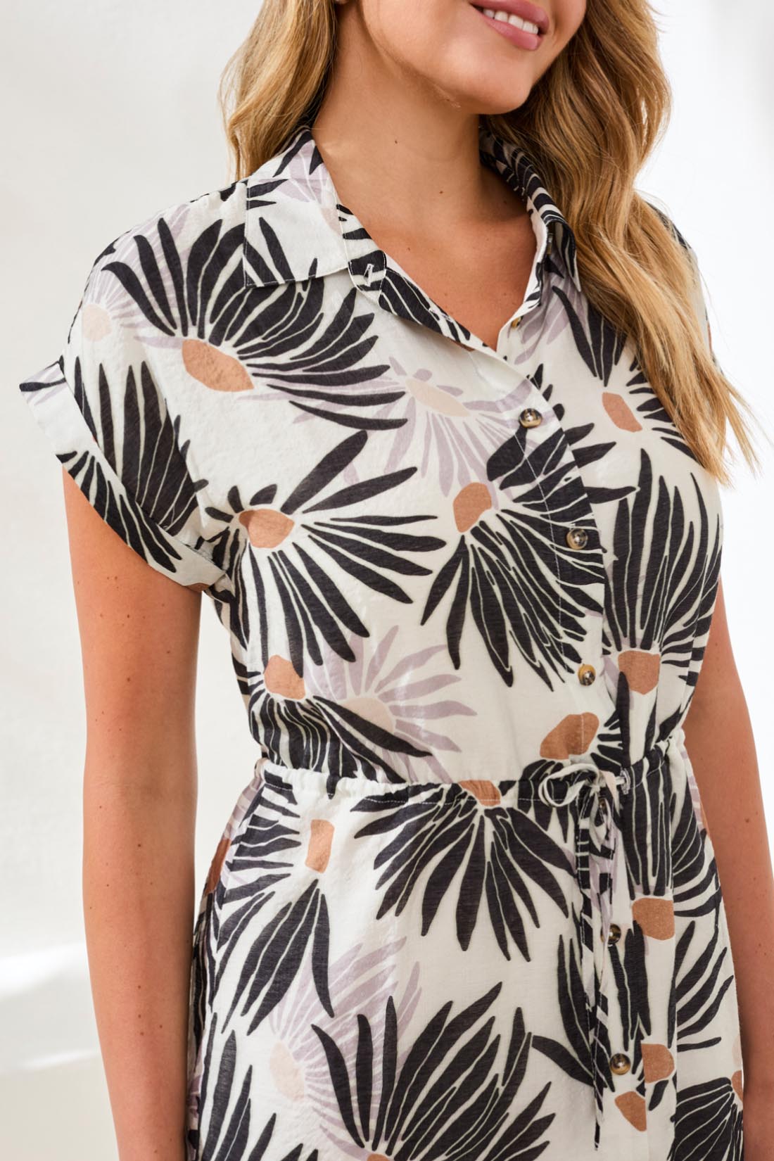 Tribal Lined Shirt Dress w/Waist Drawcord  White/Black 61110-4996-0289