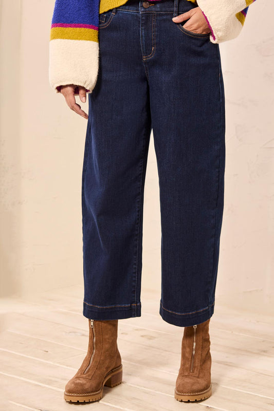 Tribal Audrey Hugging Crop Wide Leg Boundless Stretch Denim Dark Night  61180-5100-1628