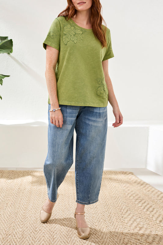 Tribal Short Sleeve Crew Neck Embroidered T-shirt Kiwi Zest 61320-5559-2526