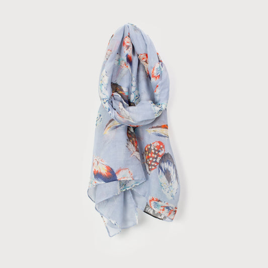 Caracol Lightweight Feather Printed Scarf Grey 6150-GRY