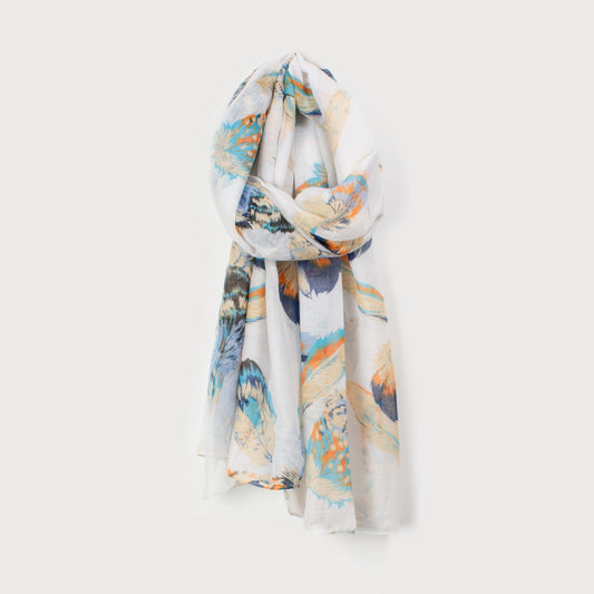 Caracol Lightweight Feather Printed Scarf Ivory 6150-IVO
