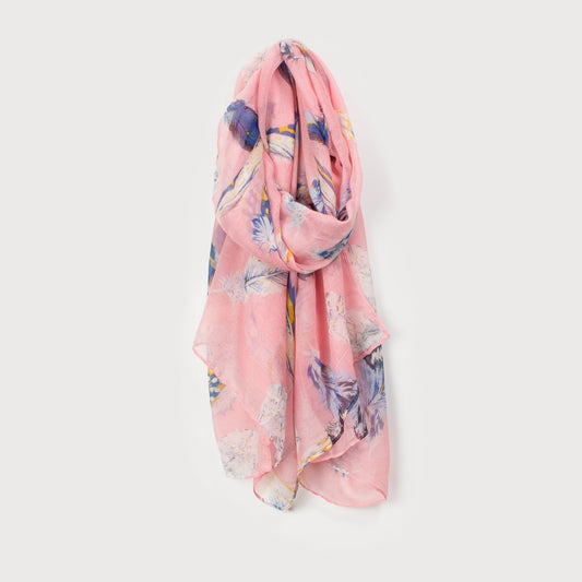 Caracol Lightweight Feather Printed Scarf Pink 6150-PNK