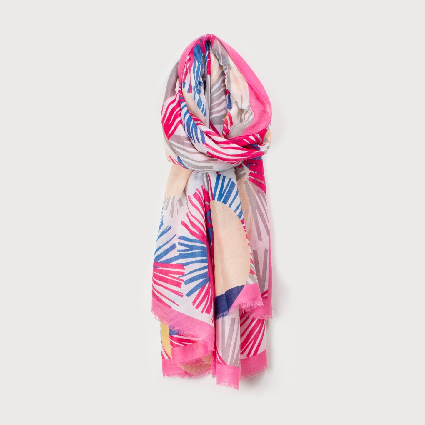Caracol Lightweight Scarf w/Geometric Floral Print Fushia/Yellow/Navy 6152-MIX