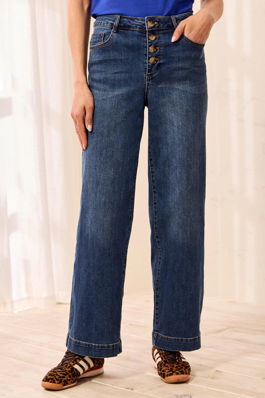 Tribal Audrey Button Fly Wide Crop Denim Dusk 61860-2020-1611