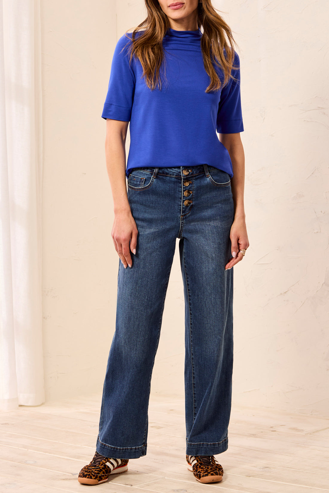 Tribal Audrey Button Fly Wide Crop Denim Dusk 61860-2020-1611