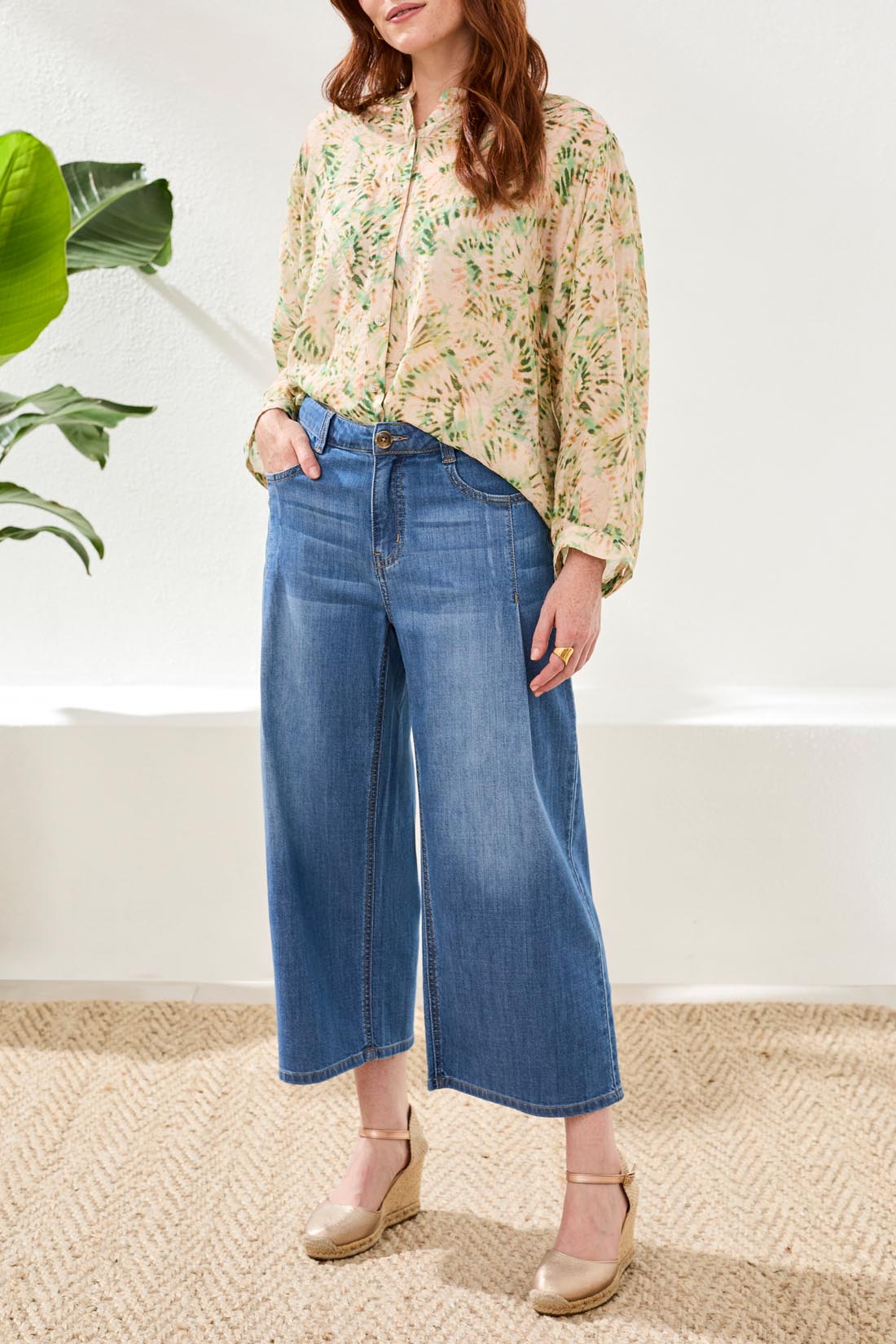 Tribal Audrey Pleated Crop Wide Jeans Fjord Blue 61890-4984-1839