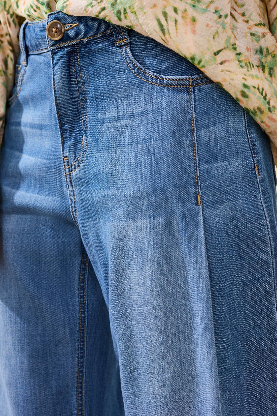 Tribal Audrey Pleated Crop Wide Jeans Fjord Blue 61890-4984-1839