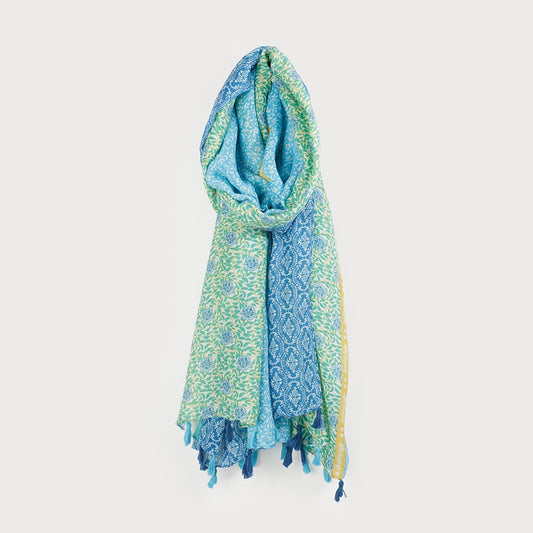 Caracol Lightweight Scarf with Flower Print and Tassels 6194-BLU