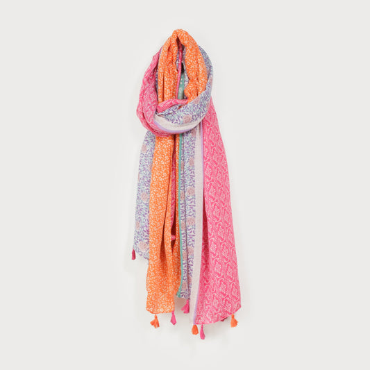 Caracol Scarf with Flower Print and Tassels  6194-ORA