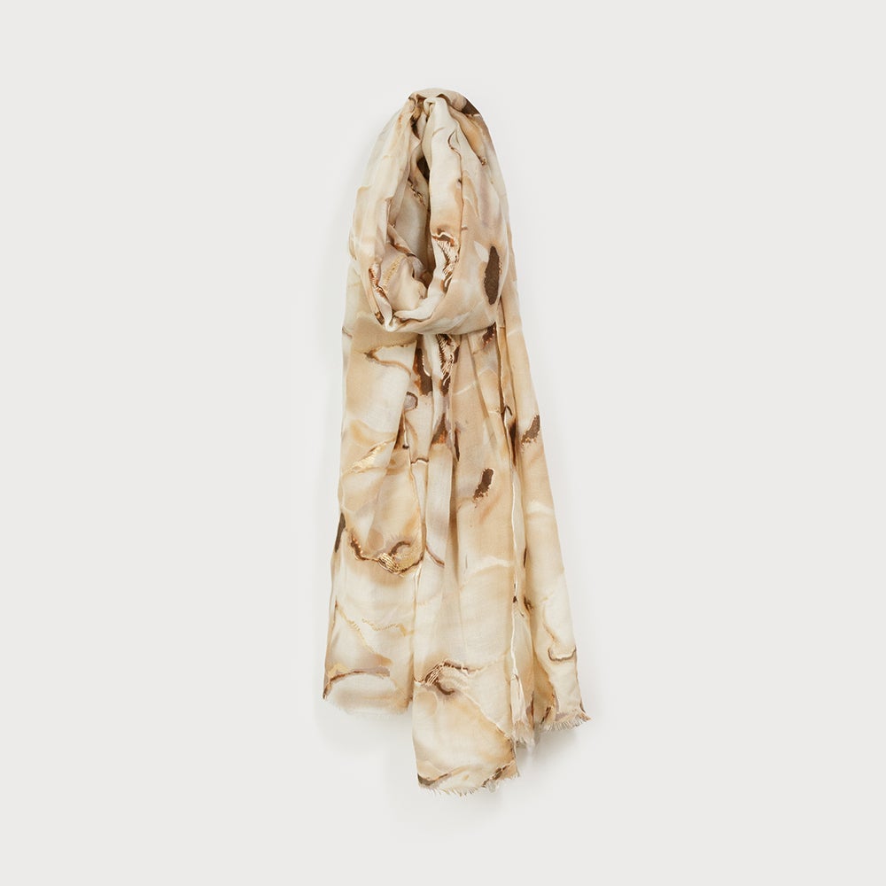 Caracol Lightweight Scarf w/Soft Beige Prints Beige 6195-BGE
